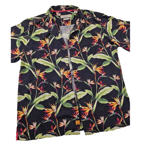 Tommy Bahama Other - Tommy Bahama Mens Lg Silk Bird of Paradise Floral Camp Shirt Black Original Fit